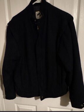 Men's Navy Wool Bomber Jacket - Classic Varsity Style